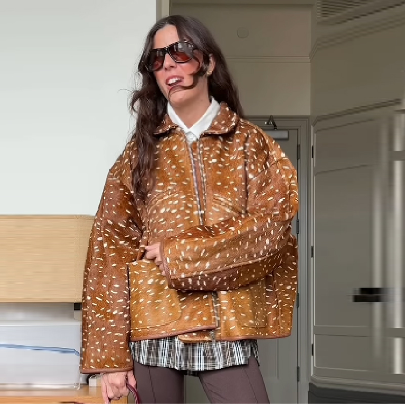 Women'S Fashion Edgy - レトロトレンディショートジャケットラペルジッパーポルカドットニッチデザインアウターウェアファッショナブルカジュアルエッジィシックレディースクールストリートウェア
