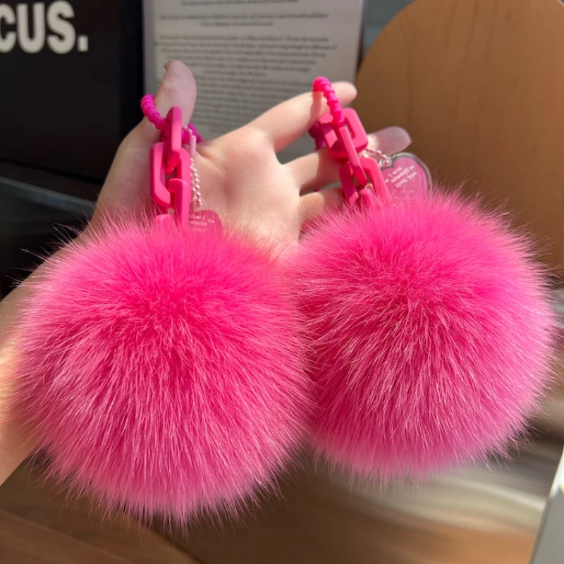 Women'S Real Y2K Fashion - 女性のためのキツネの毛皮のキーホルダー,ぬいぐるみ,ハンドバッグ,チャーム,ジュエリー,ギフト,y2kアクセサリー,ボール
