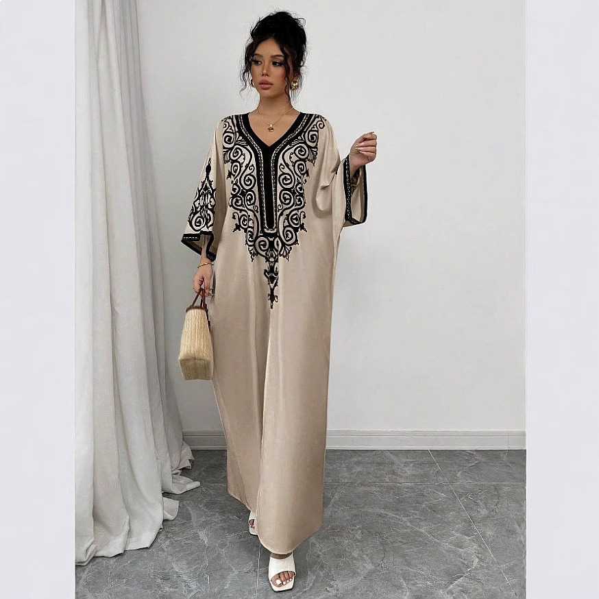Maxi Dress Boho - Vネック花柄プリントマキシドレス ルーズボホロングドレス 春夏