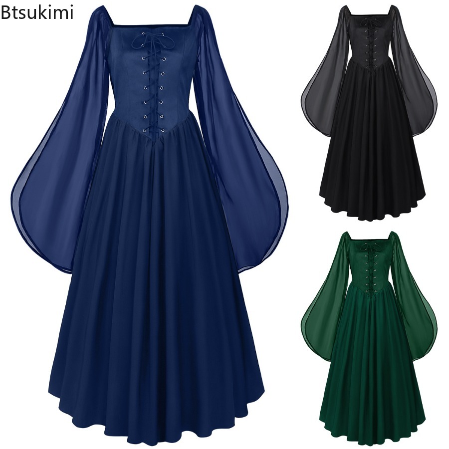 Women'S Fashion Renaissance Period - 中世ドレス ルネサンス時代 スプリットフレアスリーブガウン ハロウィン レディース パイレーツコスプレコスチューム