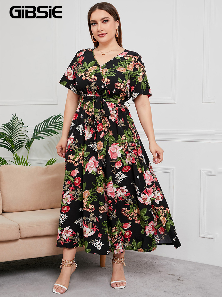 Maxi Dress Boho - 女性のためのフラワーサマードレス,Vネック,ボヘミアン,半袖,マキシ,休暇,台形