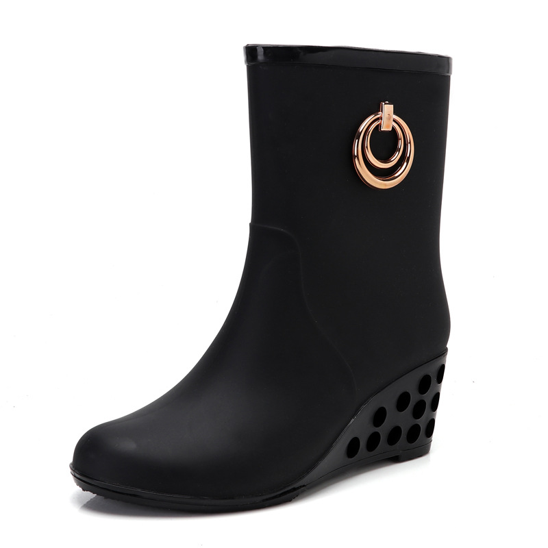 Women'S Fashion Gumboots - ファッションウェッジヒールレインブーツ女性pvcゴム長靴サイドジッパー防水ゴム靴大人の水ブーツ屋外