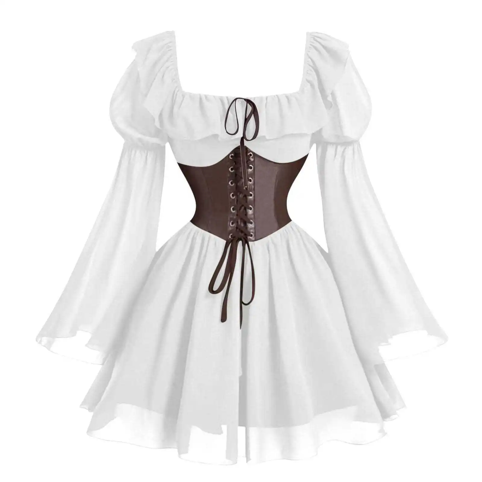 Women'S Fashion Renaissance Period - 中世ドレスルネッサンス時代中世長袖女性バブルスリーブハロウィンファッションレトロパーティーウエスト締めスカート