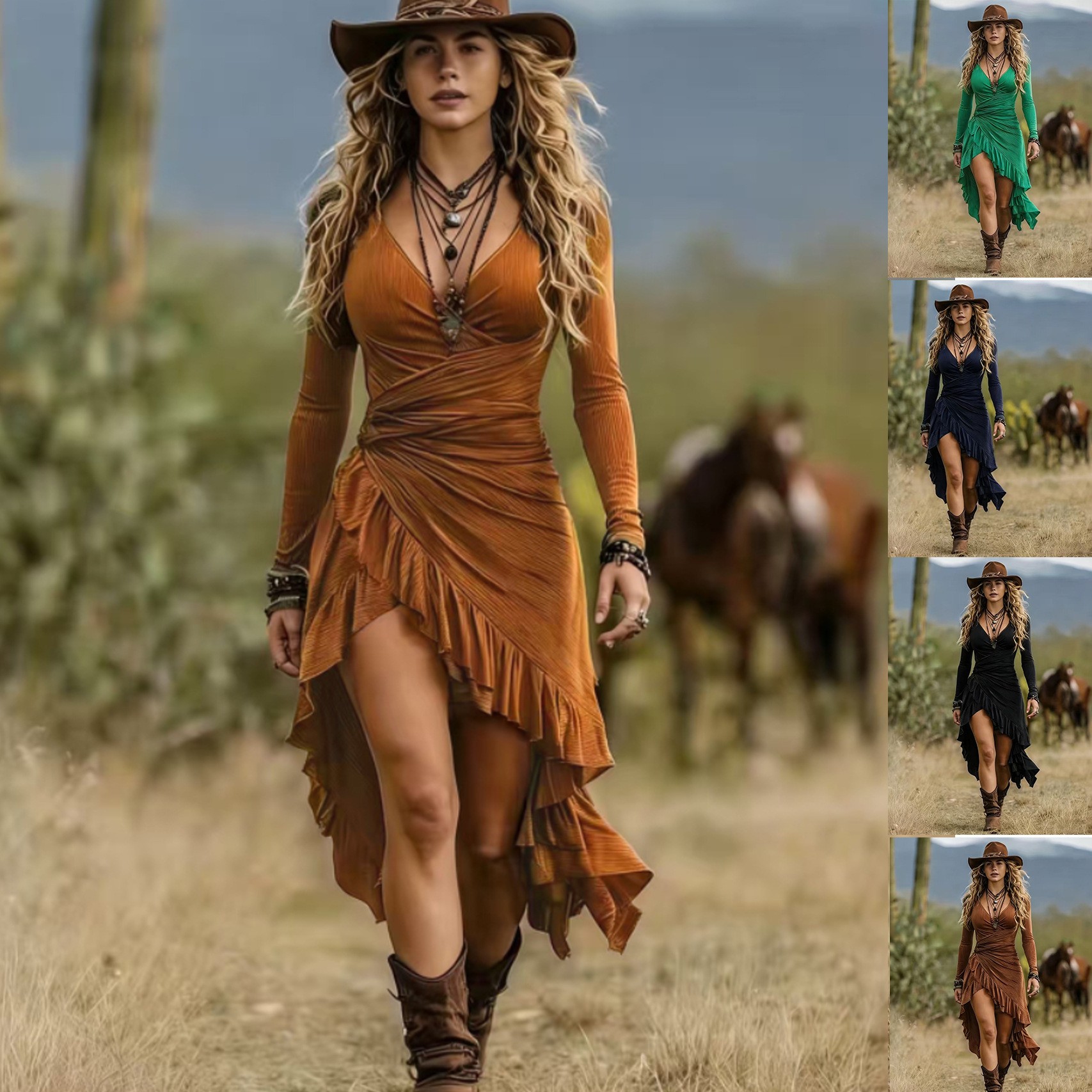 サマードレス レディース Vネックドレス フリル アシンメト - Maxi Dress Boho のレビューと価格
