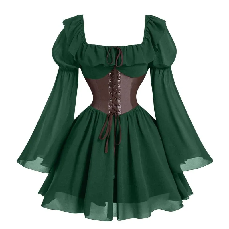 新しい中世ルネッサンス時代の長袖女性用バブルスリーブドレスハ - Women'S Fashion Renaissance Period のレビューと価格