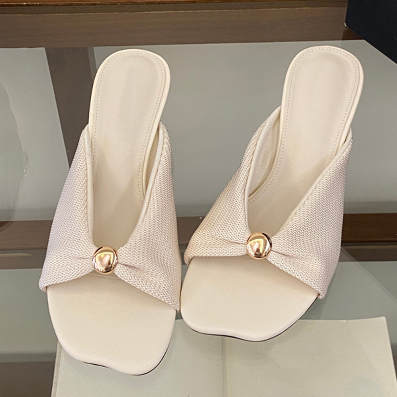 Liyke 夏スリッパ女性ファッション金属装飾スクエアトゥロ - Women'S Fashion Designer Clothes のレビューと価格