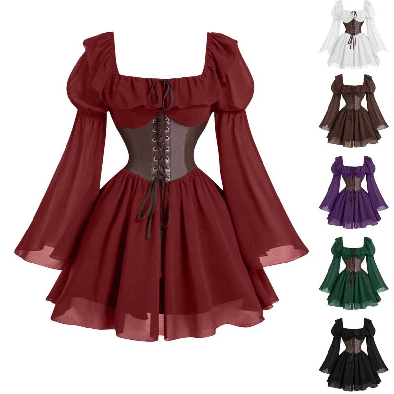 ルネッサンス時代中世風新作長袖レディースバブルスリーブドレス - Women'S Fashion Renaissance Period のレビューと価格