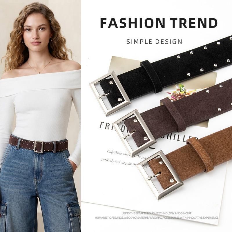 ヴィンテージスエード本革ワイドベルト（女性用）メタルスタッズ - Women'S Real Y2K Fashion のレビューと価格