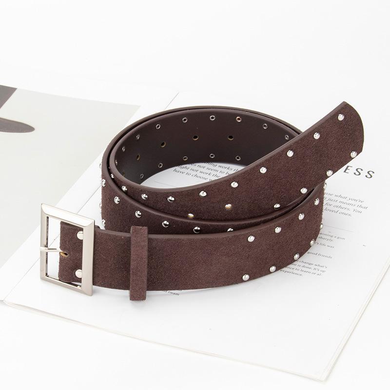 ヴィンテージスエード本革ワイドベルト（女性用）メタルスタッズ - Women'S Real Y2K Fashion のレビューと価格