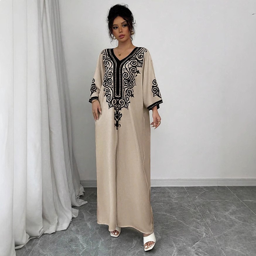Vネック花柄プリントマキシドレス ルーズボホロングドレス 春 - Maxi Dress Boho のレビューと価格