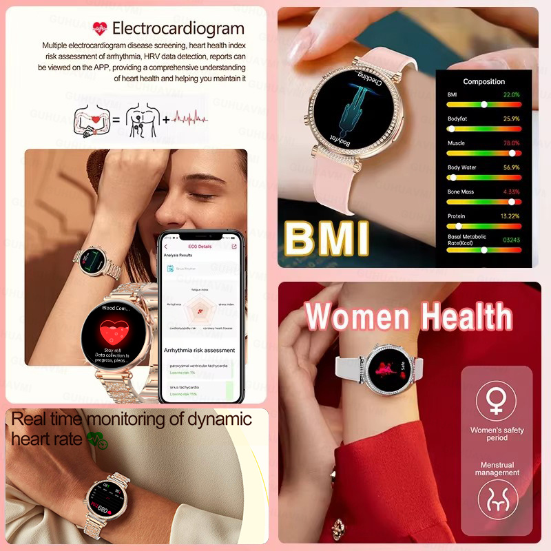 女性向け1.27インチスマートウォッチ、健康ECG、スポーツ - Women'S Fashion Retailers のレビューと価格