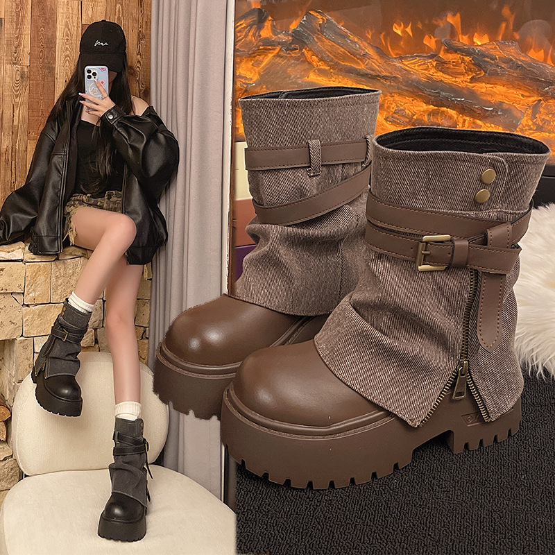 女性のためのアンクルブーツカウボーイフラットプラットフォーム - Women'S Fashion Designer Clothes のレビューと価格