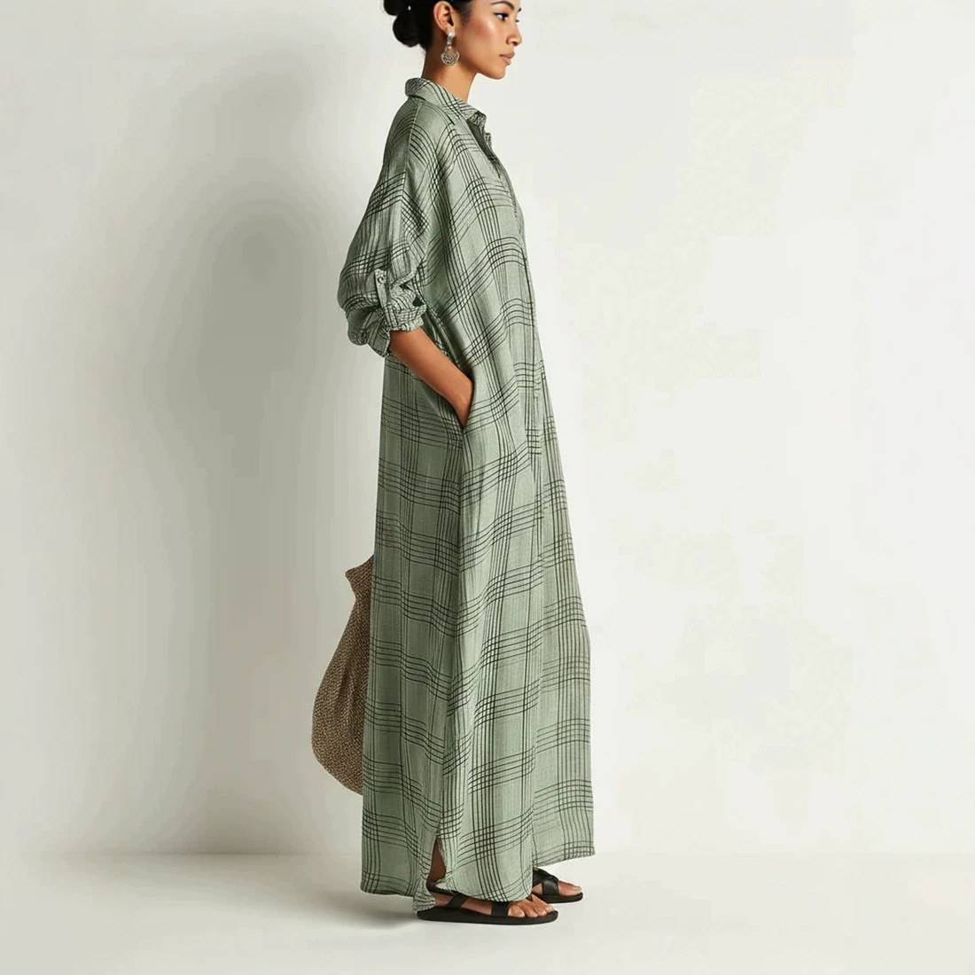 プリントリネンコットンミディドレス サマードレス 花柄ボヘミ - Maxi Dress Boho のレビューと価格