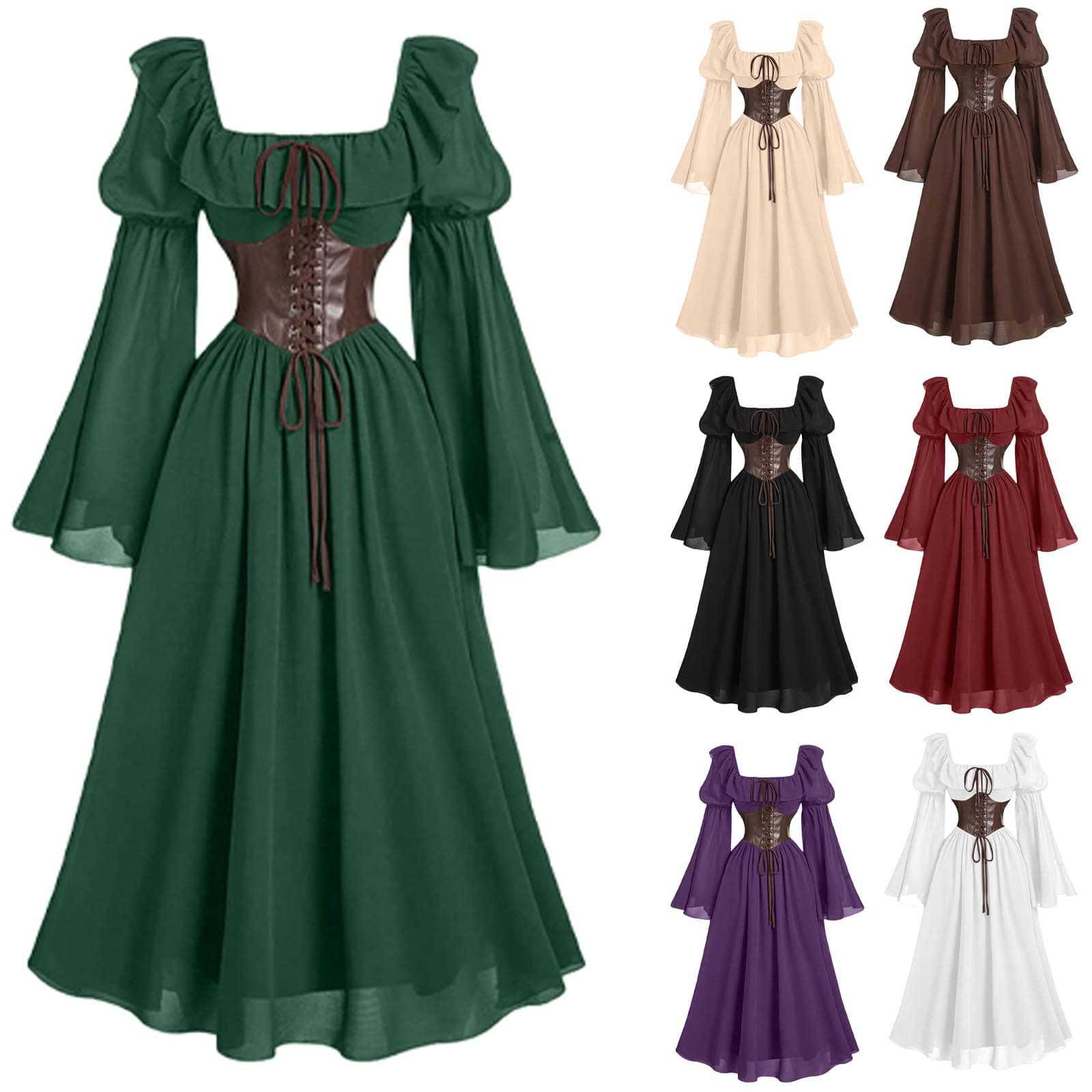 ルネッサンス時代中世長袖女性のバブルスリーブロングドレスハロ - Women'S Fashion Renaissance Period のレビューと価格
