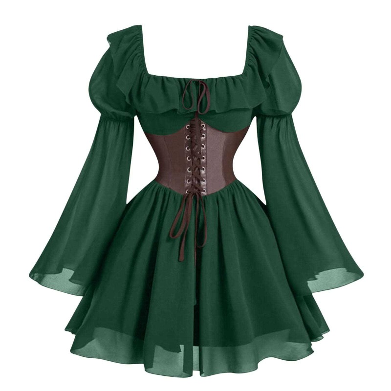 中世ドレスルネッサンス時代中世長袖女性バブルスリーブハロウィ - Women'S Fashion Renaissance Period のレビューと価格